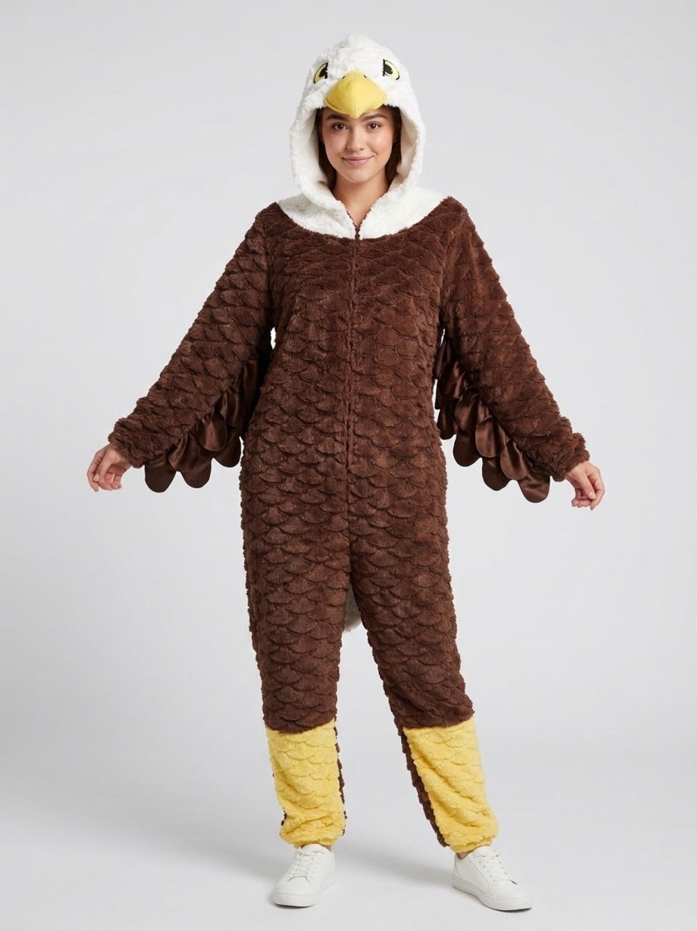 Plush Eagle Hooded Onesie Jumpsuit - Brown & Yellow